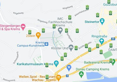 Am Stadtplan finden sich alle Umweltinseln der Stadt Krems